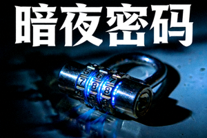 悬疑电影《暗夜密码》海报，黑暗中闪烁的密码锁